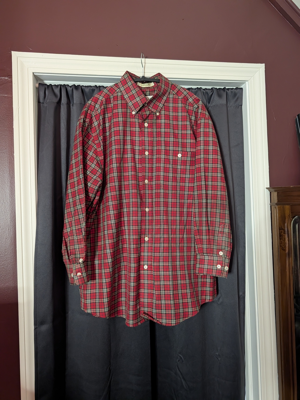 ORVIS Vintage Men's Red Plaid Button-up Cotton Pocket Shirt L